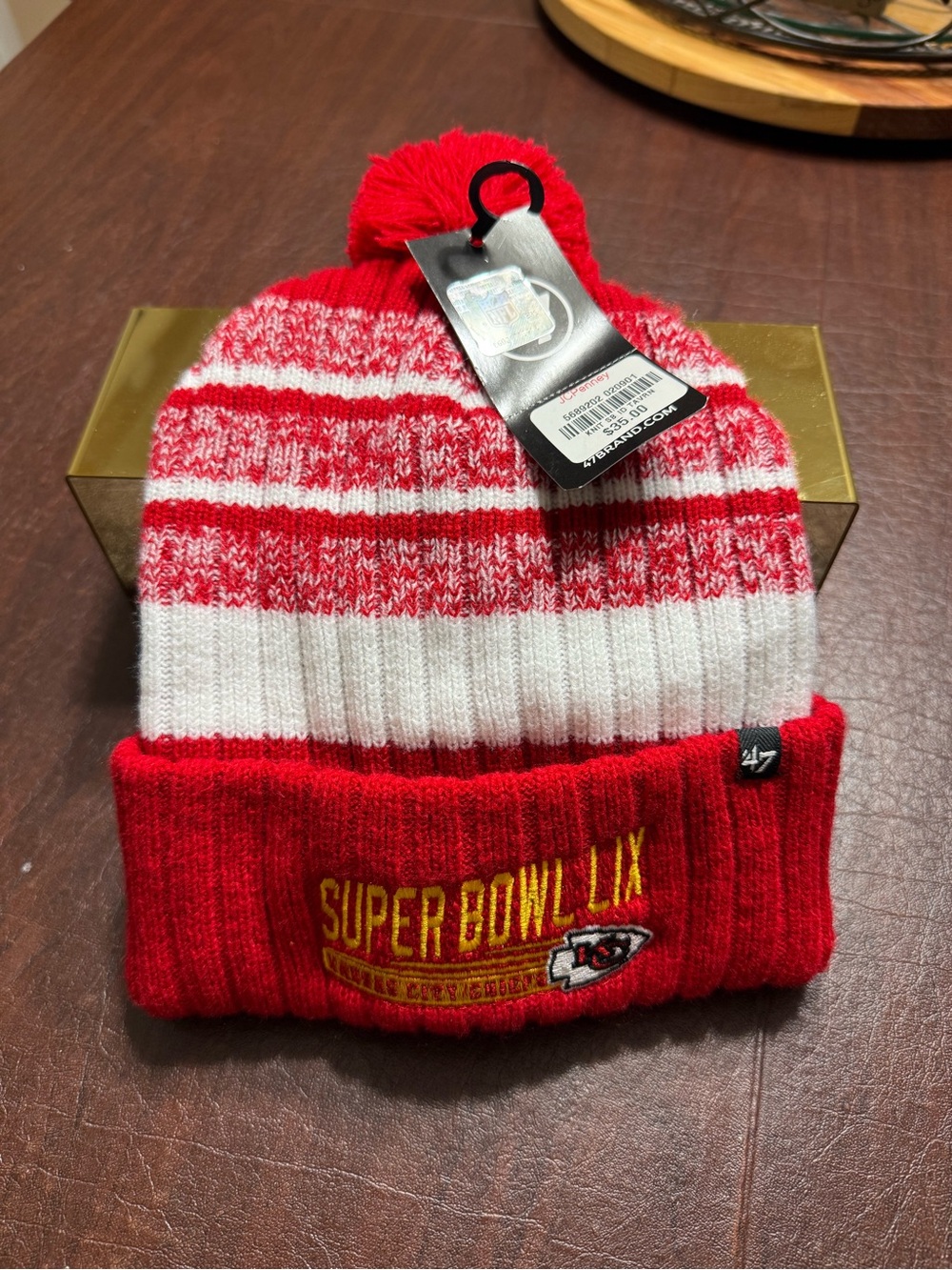 Kansas City Chiefs Red & White Super Bowl LIX Pom Beanie